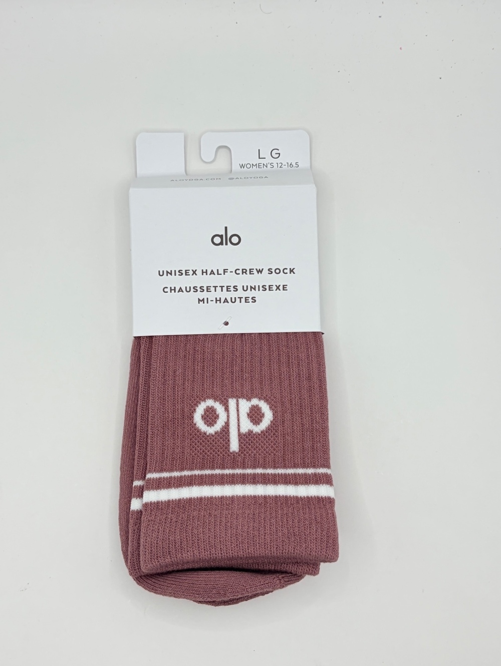 Alo Unisex Half-Crew Socks Large Smokey Quart White Stripes